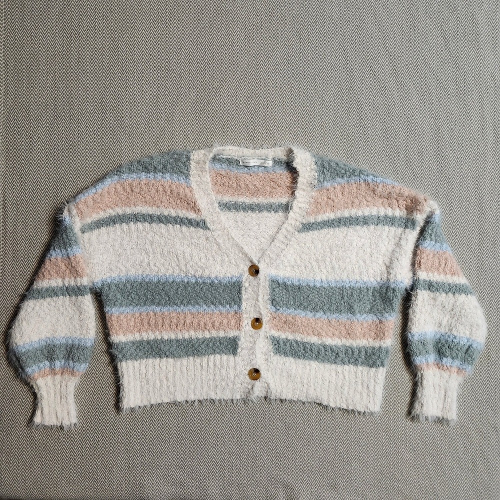 Altar'd State Striped Eyelash Popcorn Knit Cropped Cardigan XL SCSK900JN-B